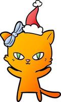 simpatico cartone animato sfumato di un gatto che indossa il cappello di Babbo Natale vettore