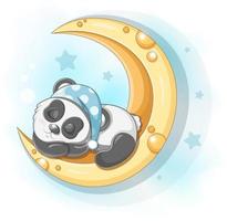 carino cartone animato panda addormentato su il Luna vettore