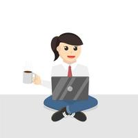 attività commerciale donna segretario opera di il computer portatile con coffe design personaggio su bianca sfondo vettore