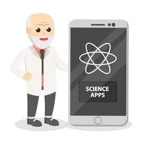 uomo scienziato con scienza App design personaggio su bianca sfondo vettore
