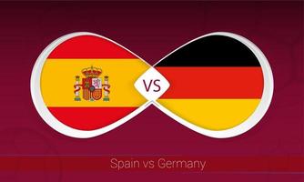Spagna vs Germania nel calcio concorrenza, gruppo un. contro icona su calcio sfondo. vettore