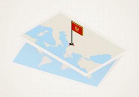 montenegro selezionato su carta geografica con isometrico bandiera di montenegro. vettore