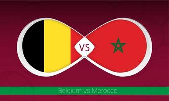 Belgio vs Marocco nel calcio concorrenza, gruppo un. contro icona su calcio sfondo. vettore