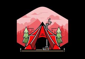 grande glamping tenda con riscaldatore e camino illustrazione design vettore