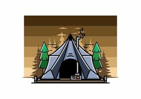 grande glamping tenda con riscaldatore e camino illustrazione design vettore