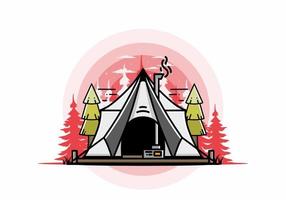 grande glamping tenda con riscaldatore e camino illustrazione design vettore