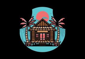 legna Casa su il spiaggia illustrazione distintivo design vettore