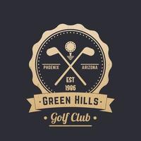 golf club Vintage ▾ logo, emblema, attraversato golf club, oro su buio vettore