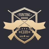 a caccia club Vintage ▾ logo con Due attraversato vecchio fucili, vettore emblema