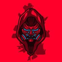 samurai testa cyberpunk logo vettore finzione colorato design illustrazione con rosso sfondo.