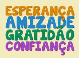 colorato amicizia parole nel brasiliano portoghese. traduzione - speranza, amicizia, gratitudine, fiducia. vettore