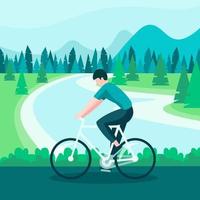 uomo Ciclismo con il montagna e fiume Visualizza vettore