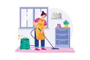 pulizia lavoratore pulizia pavimento con il vuoto addetto alle pulizie vettore