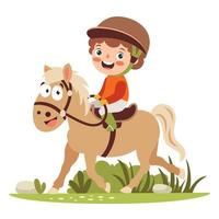 cartone animato illustrazione di un' ragazzo equitazione cavallo vettore