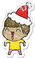 adesivo in difficoltà cartone animato di un uomo felice che indossa il cappello di Babbo Natale vettore