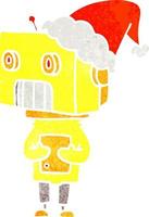 cartone animato retrò di un robot che indossa il cappello di Babbo Natale vettore