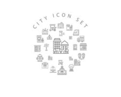 città icona impostato design su bianca sfondo. vettore