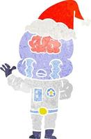 retrò cartone animato di un' grande cervello alieno pianto indossare Santa cappello vettore