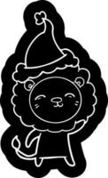 icona del fumetto di un leone che indossa il cappello di Babbo Natale vettore