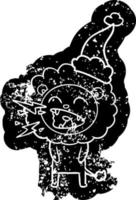 icona in difficoltà del fumetto di un leone ruggente che indossa il cappello di Babbo Natale vettore