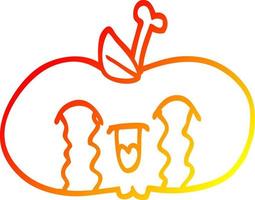 caldo gradiente di disegno a tratteggio cartone animato mela triste vettore