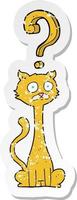 retrò afflitto etichetta di un' cartone animato curioso gatto vettore