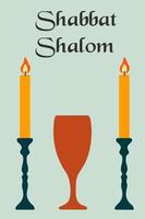 shabbat shalom - ebraico e ebraico saluti. vettore cartone animato illustrazione di un' tazza con candele. giudaismo concetto.