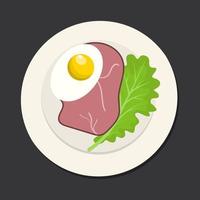 semplice veloce prima colazione con prosciutto, uovo e lattuga. cartone animato vettore illustrazione
