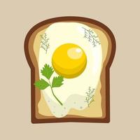 prima colazione crostini con fritte uovo e prezzemolo. piatto cartone animato vettore illustrazione.