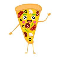divertente carino contento sorridente Pizza personaggio o mascotte. piatto cartone animato vettore illustrazione.