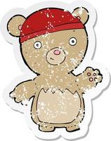 retrò afflitto etichetta di un' cartone animato orsacchiotto orso indossare cappello vettore