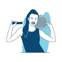 piatto stile vettore illustrazione bellissimo giovane femmina tennis giocatore Tenere tennis racchetta