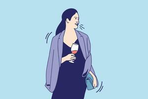 illustrazioni di bellissimo donna godendo sua vino nel il all'aperto vettore