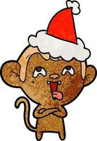 cartone animato pazzo strutturato di una scimmia che indossa il cappello di Babbo Natale vettore