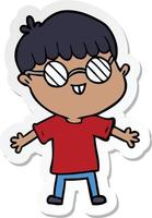 adesivo di un ragazzo cartone animato con gli occhiali vettore
