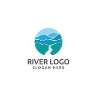 loghi di fiumi, insenature, sponde e flussi. fiume logo con combinazione di montagne e terreni agricoli con concetto design vettore illustrazione modello.