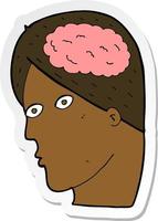 adesivo di una testa di cartone animato con il simbolo del cervello vettore