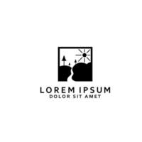 loghi di fiumi, insenature, sponde e flussi. fiume logo con combinazione di montagne e terreni agricoli con concetto design vettore illustrazione modello.