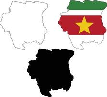 mappe di suriname su bianca sfondo. Sud America stato. Suriname nazionale bandiera nel un' forma di nazione carta geografica. piatto stile. vettore