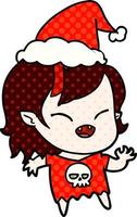 illustrazione in stile fumetto di una ragazza vampira che ride che indossa il cappello di Babbo Natale vettore