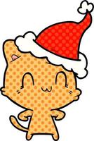 illustrazione in stile fumetto di un gatto felice che indossa il cappello di Babbo Natale vettore