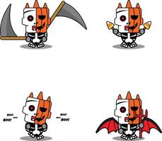 Halloween cartone animato zucca portafortuna personaggio vettore illustrazione carino cranio Halloween fascio impostato
