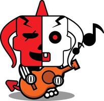 Halloween cartone animato rosso diavolo osso portafortuna personaggio vettore illustrazione carino cranio giocando chitarra