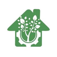 Ingranaggio albero vettore logo design modello. moderno natura tecnologia logo. verde eco Tech e industria logo concetto.