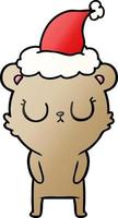 cartone animato a gradiente pacifico di un orso che indossa il cappello di Babbo Natale vettore