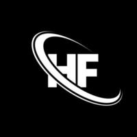HF logo. h f design. bianca HF lettera. HF lettera logo design. iniziale lettera HF connesso cerchio maiuscolo monogramma logo. vettore