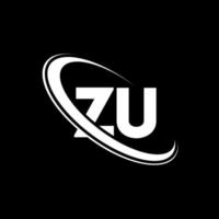 zu logo. z u design. bianca zu lettera. zu z u lettera logo design. iniziale lettera zu connesso cerchio maiuscolo monogramma logo. vettore