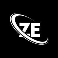 ze logo. z e design. bianca ze lettera. ze lettera logo design. iniziale lettera ze connesso cerchio maiuscolo monogramma logo. vettore