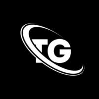 tg logo. t g design. bianca tg lettera. tg lettera logo design. iniziale lettera tg connesso cerchio maiuscolo monogramma logo. vettore
