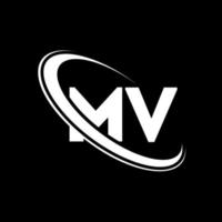 mv logo. m v design. bianca mv lettera. mv lettera logo design. iniziale lettera mv connesso cerchio maiuscolo monogramma logo. vettore